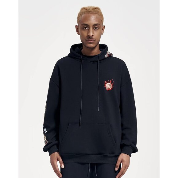 Streetwear Mens Dragon Embroidered Heavyweight Graphic Hoodie Casual Fashion - Picture 3 of 9